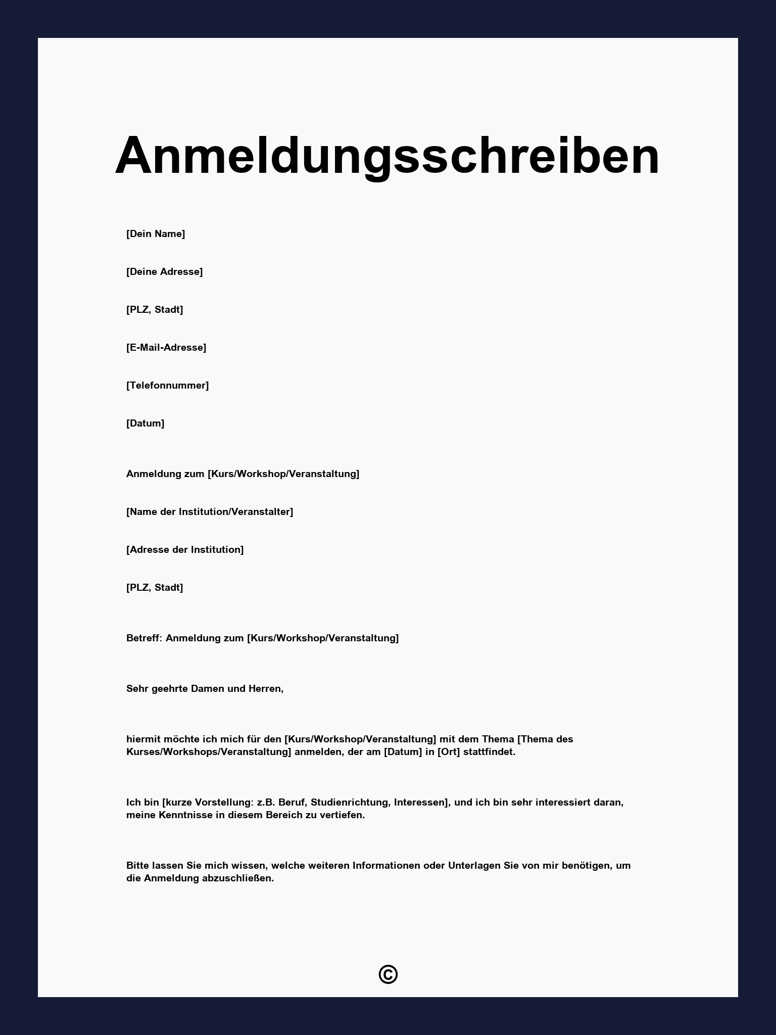 Anmeldungsschreiben