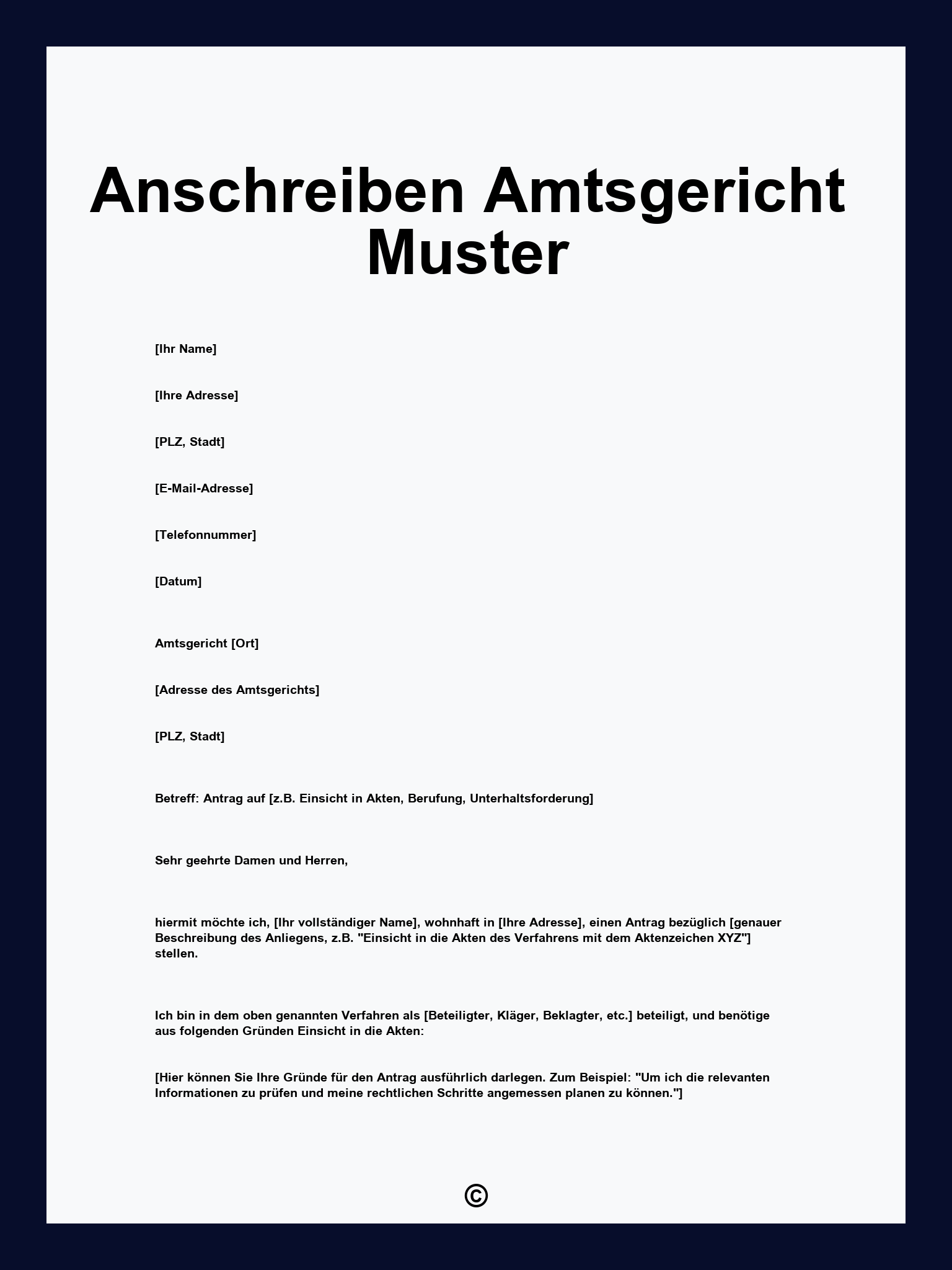 Anschreiben Amtsgericht Muster