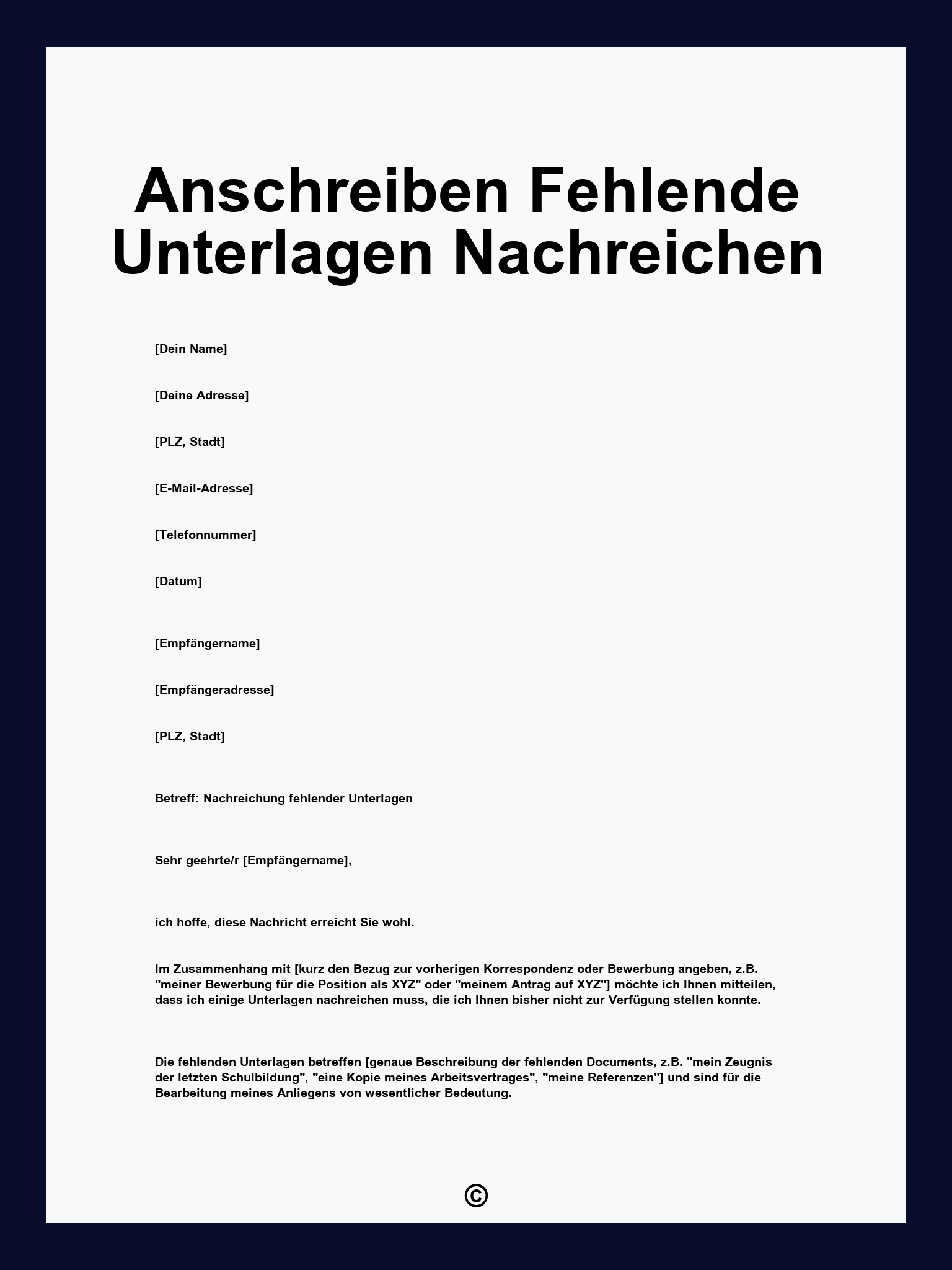 Anschreiben Fehlende Unterlagen Nachreichen