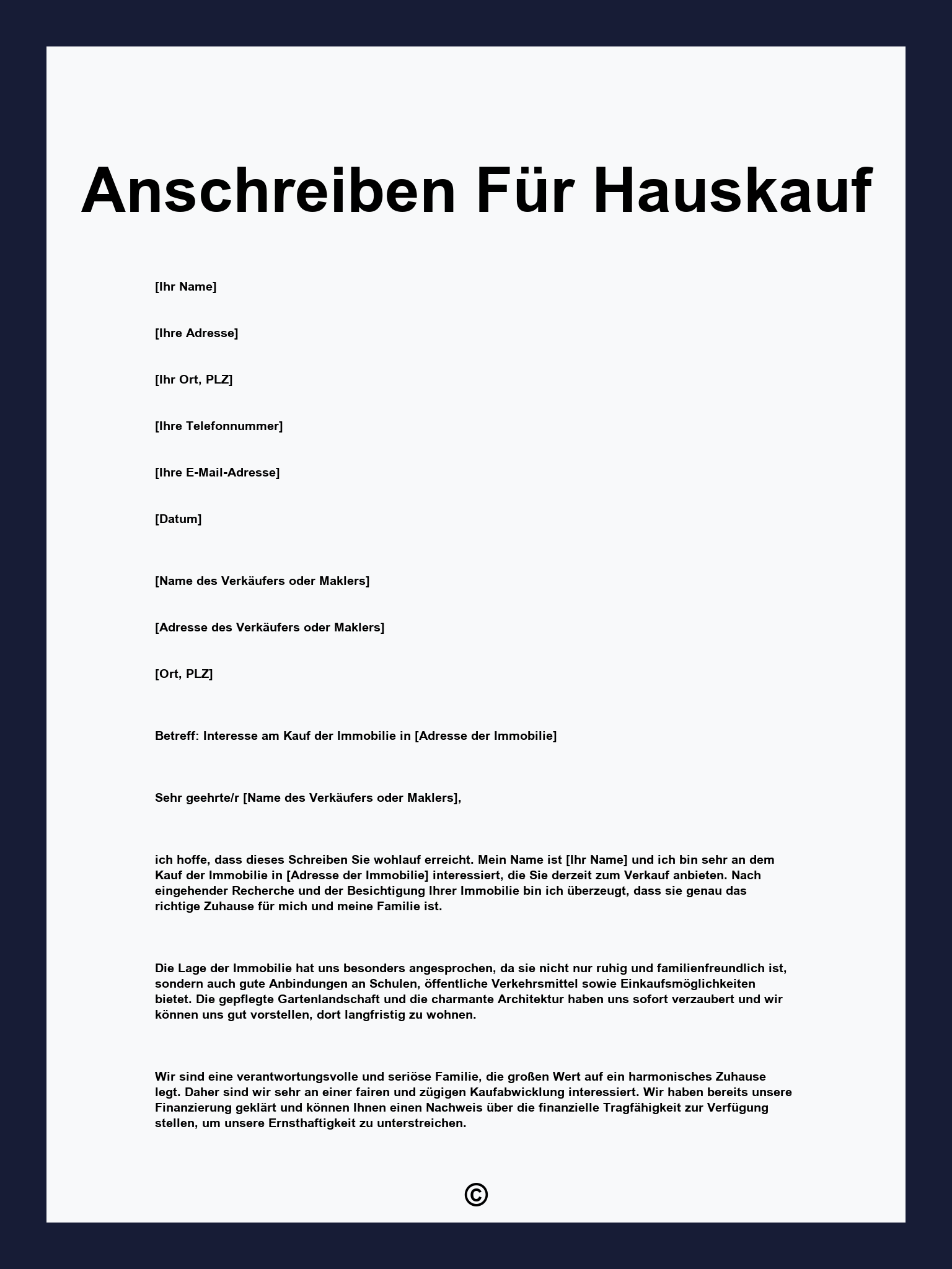 Anschreiben Für Hauskauf