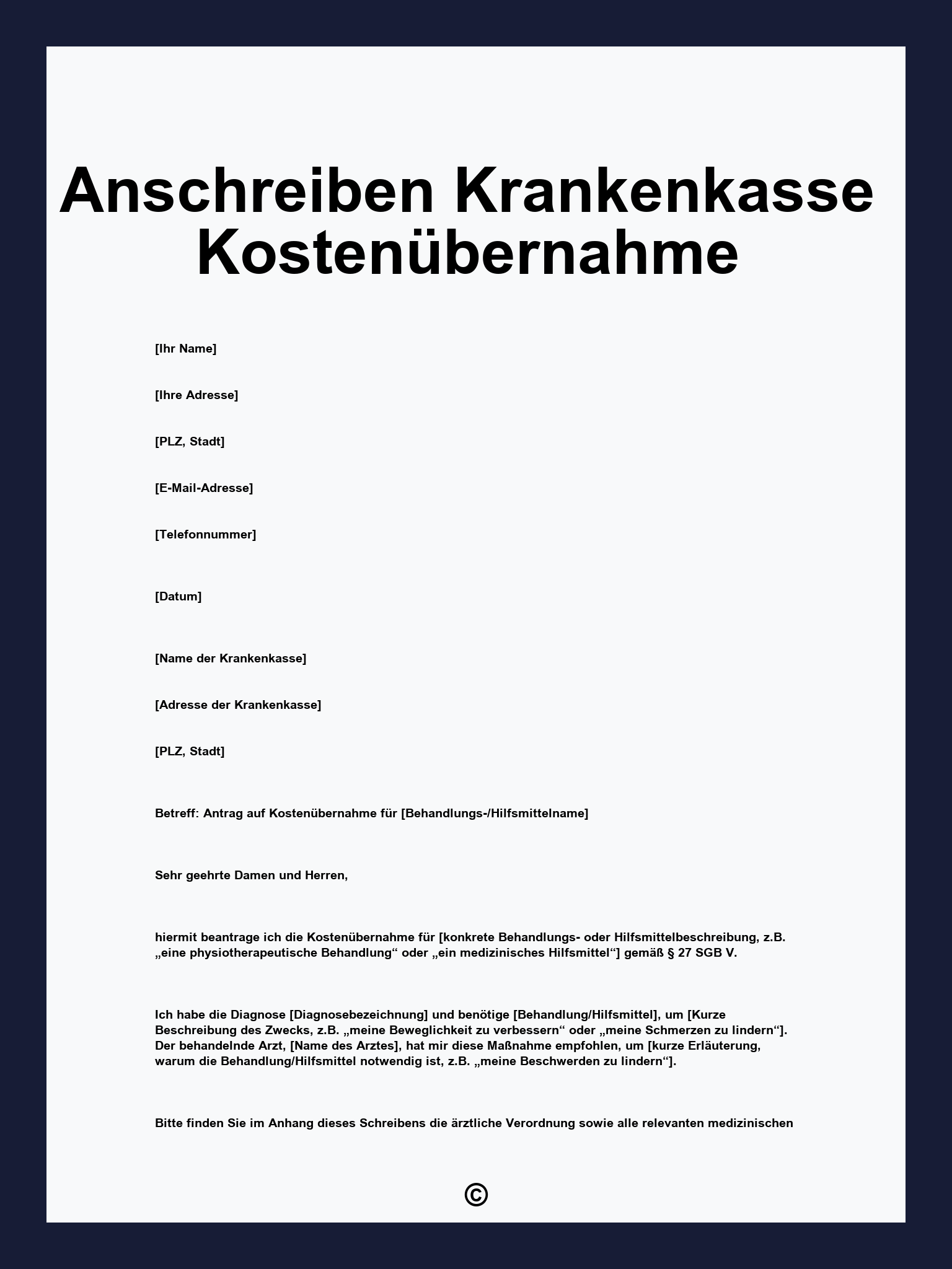 Anschreiben Krankenkasse Kostenübernahme