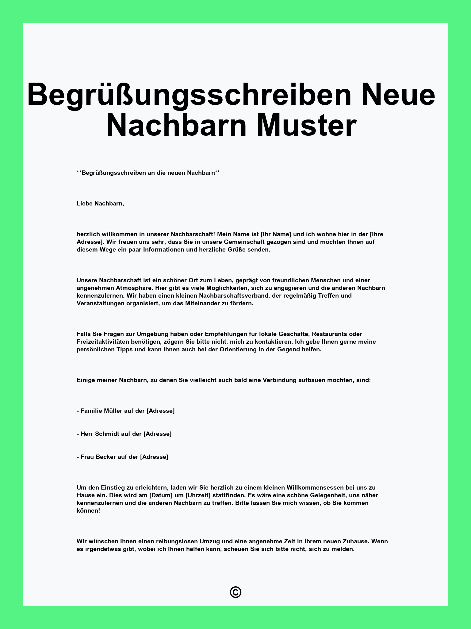 Begrüßungsschreiben Neue Nachbarn Muster