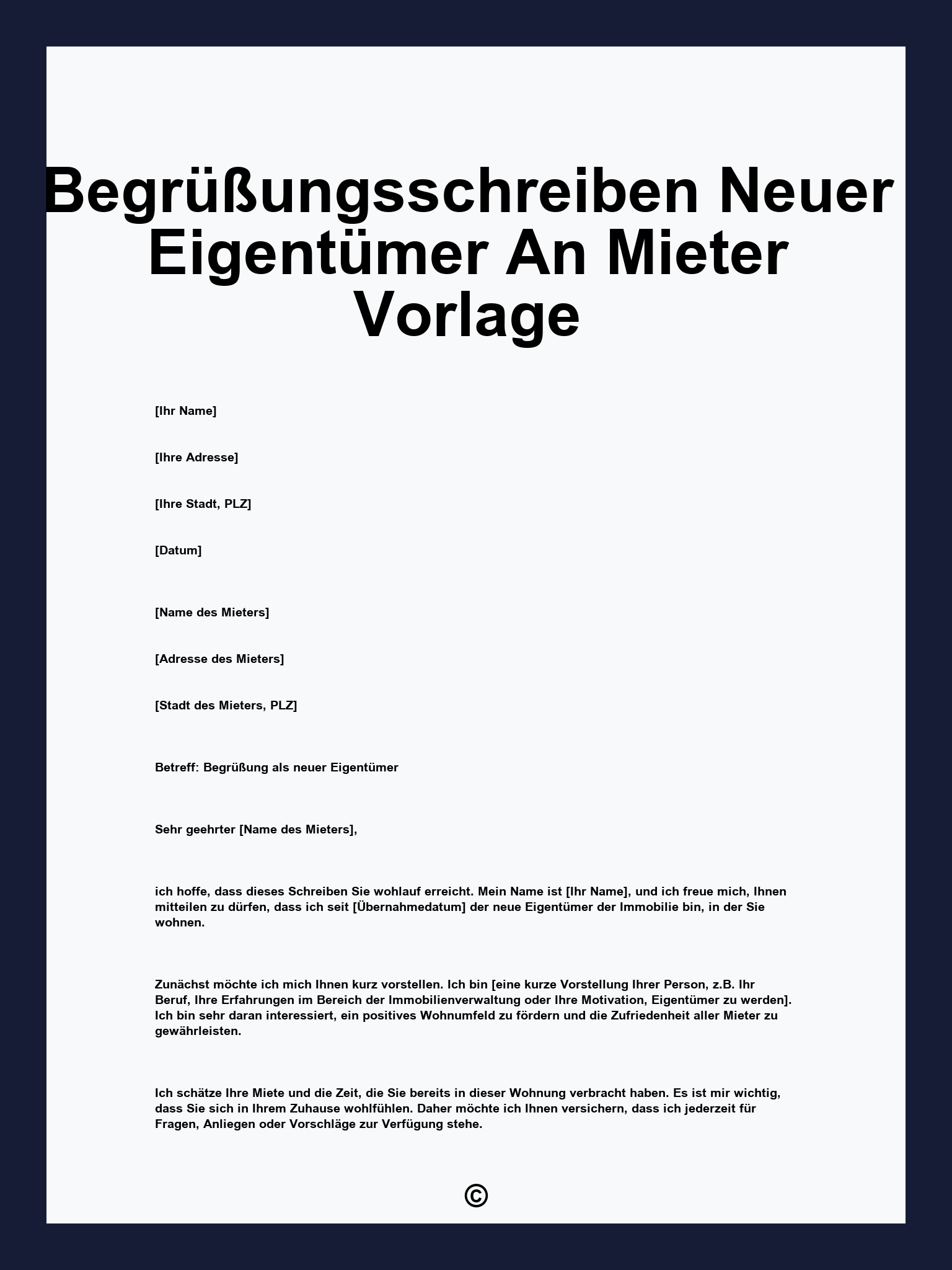Begrüßungsschreiben Neuer Eigentümer An Mieter Vorlage