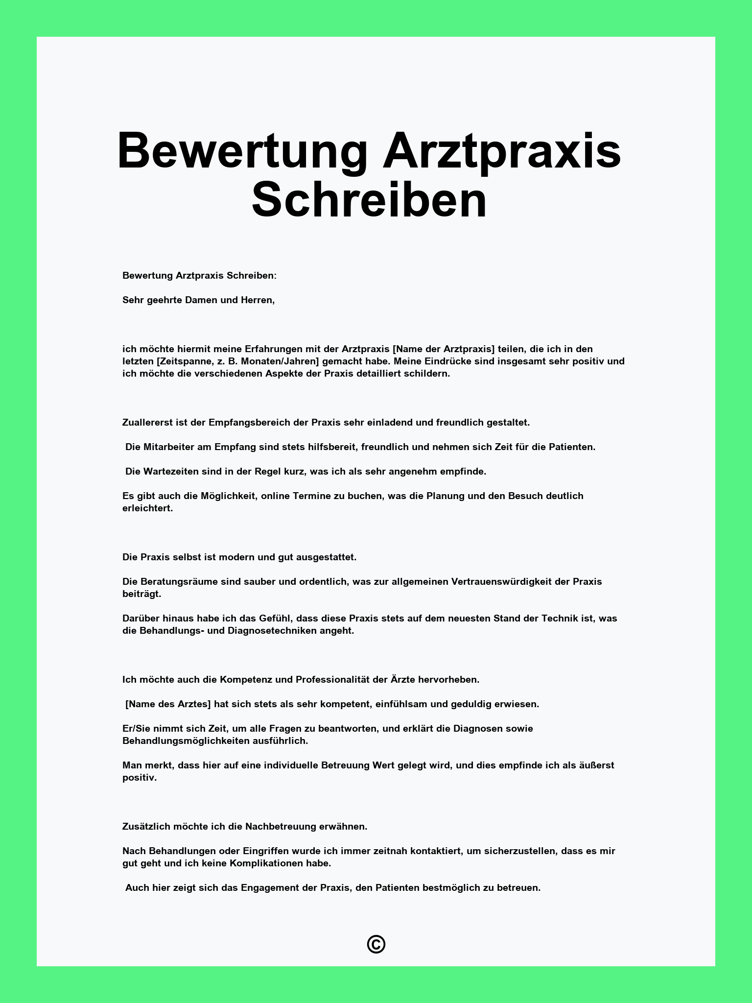Bewertung Arztpraxis Schreiben