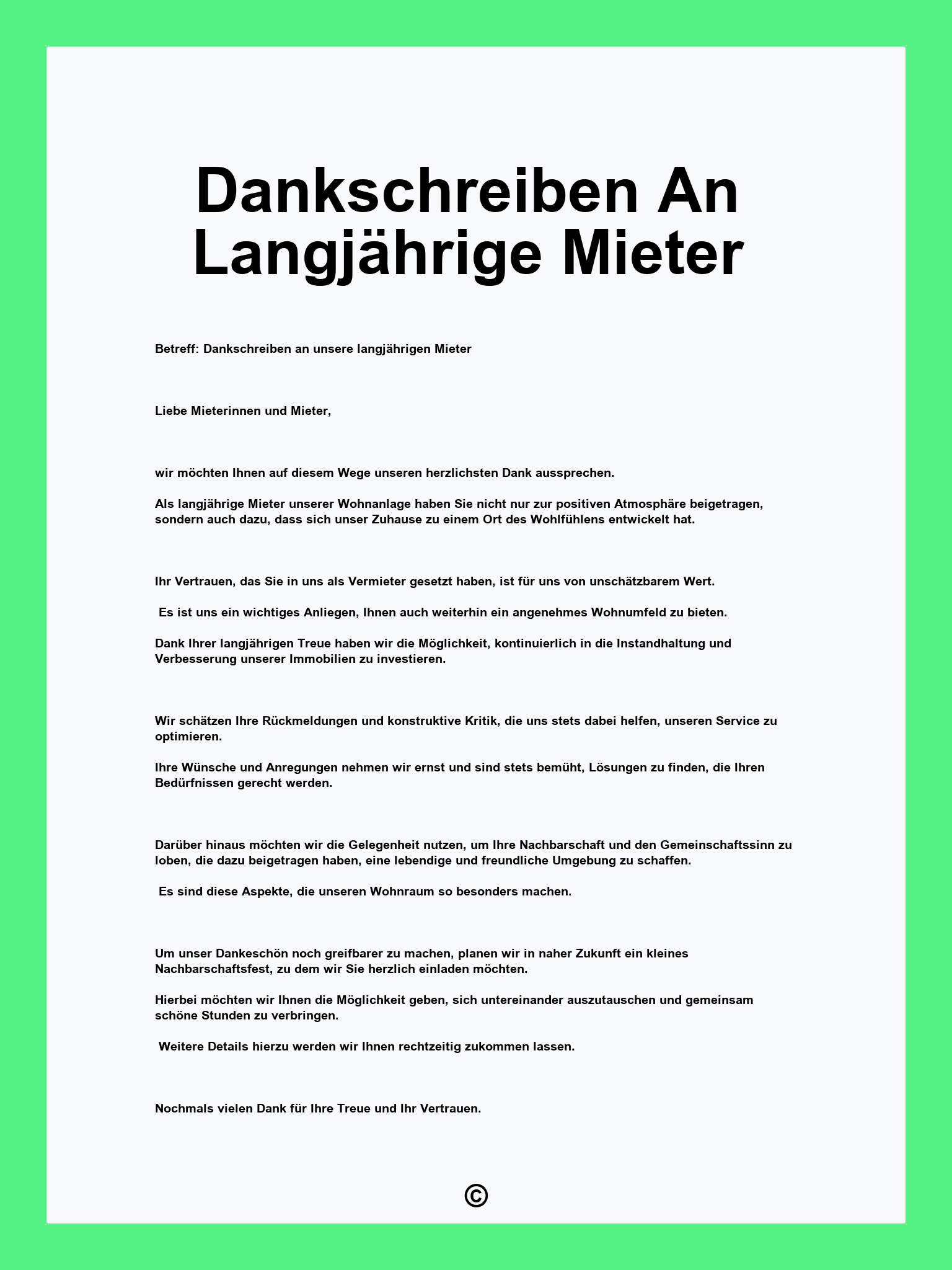 Dankschreiben An Langjährige Mieter