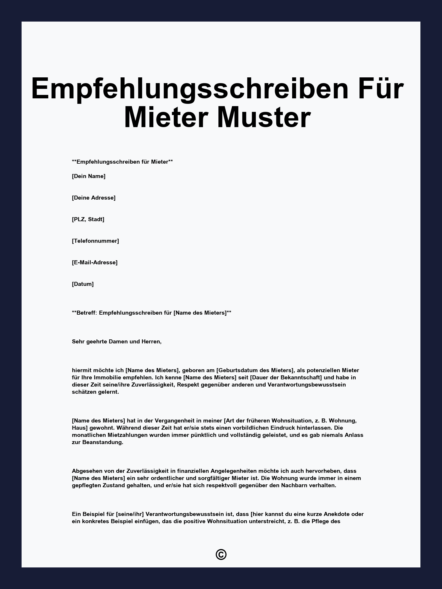 Empfehlungsschreiben Für Mieter Muster