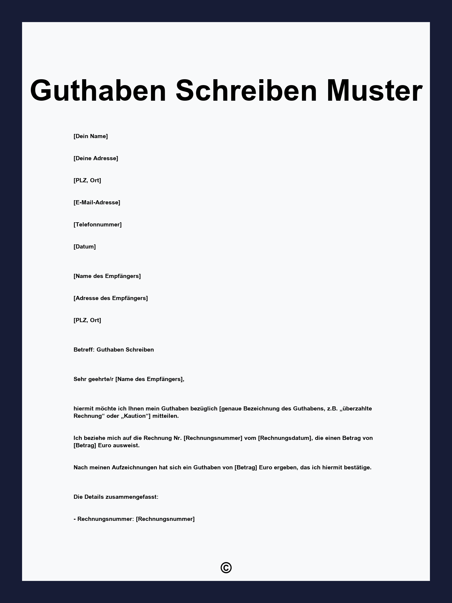 Guthaben Schreiben Muster