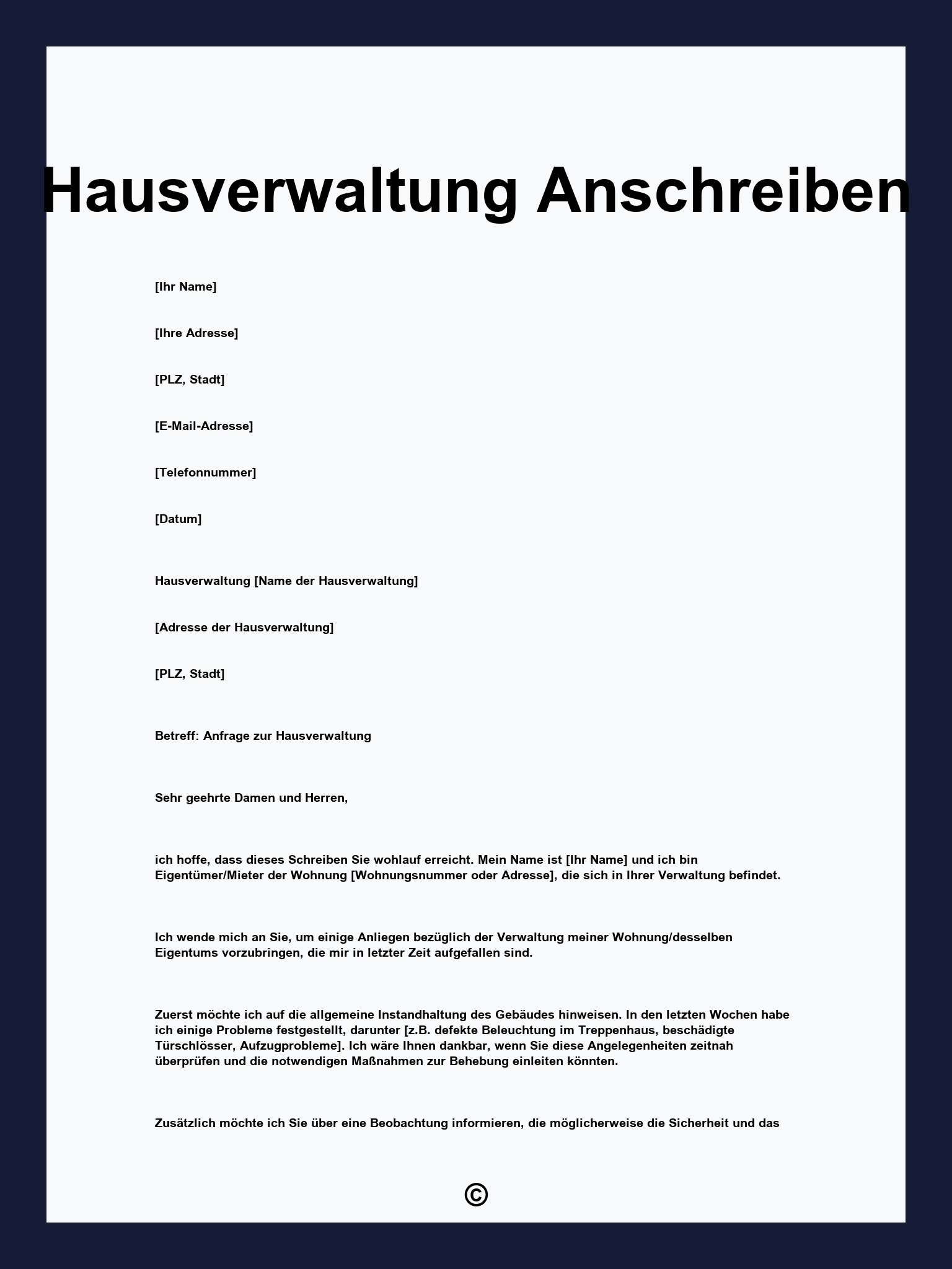 Hausverwaltung Anschreiben