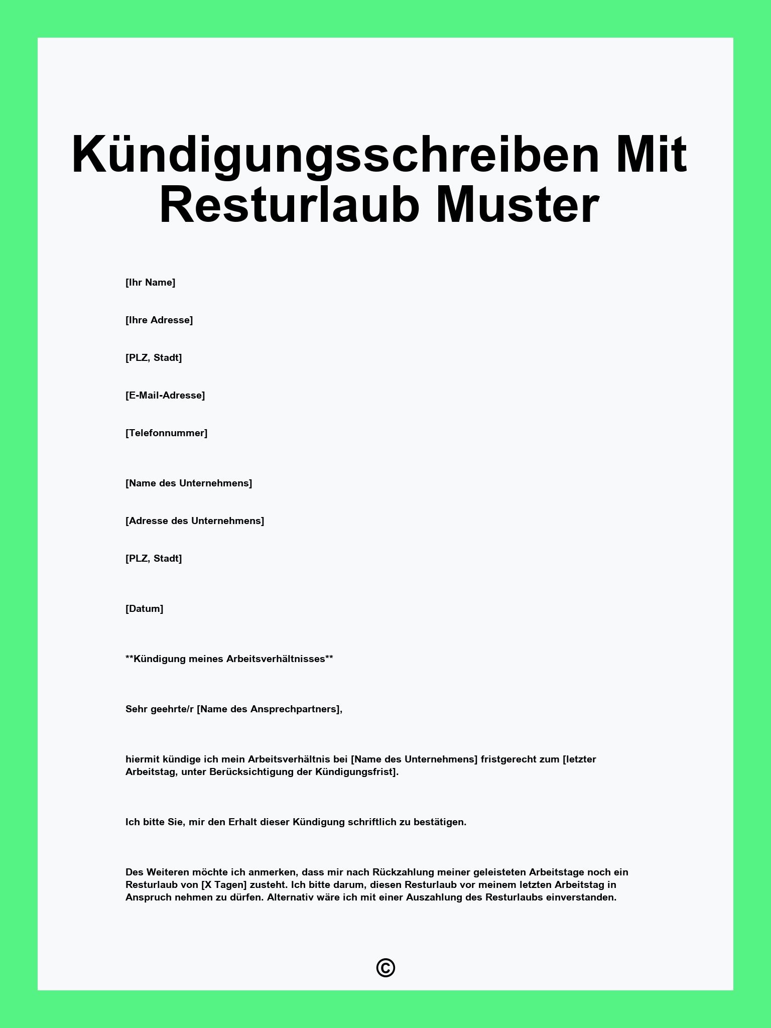 Kündigungsschreiben Mit Resturlaub Muster