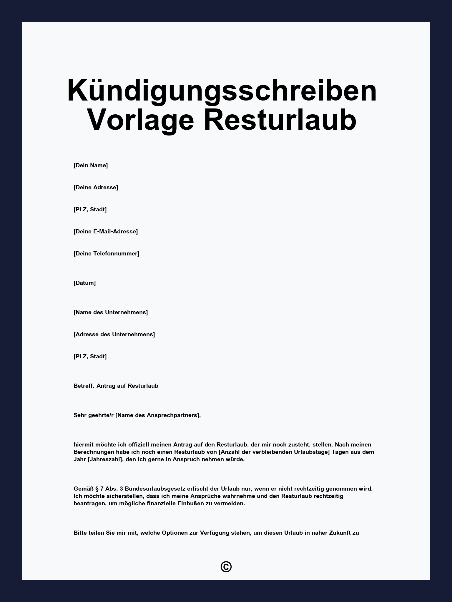 Kündigungsschreiben Vorlage Resturlaub