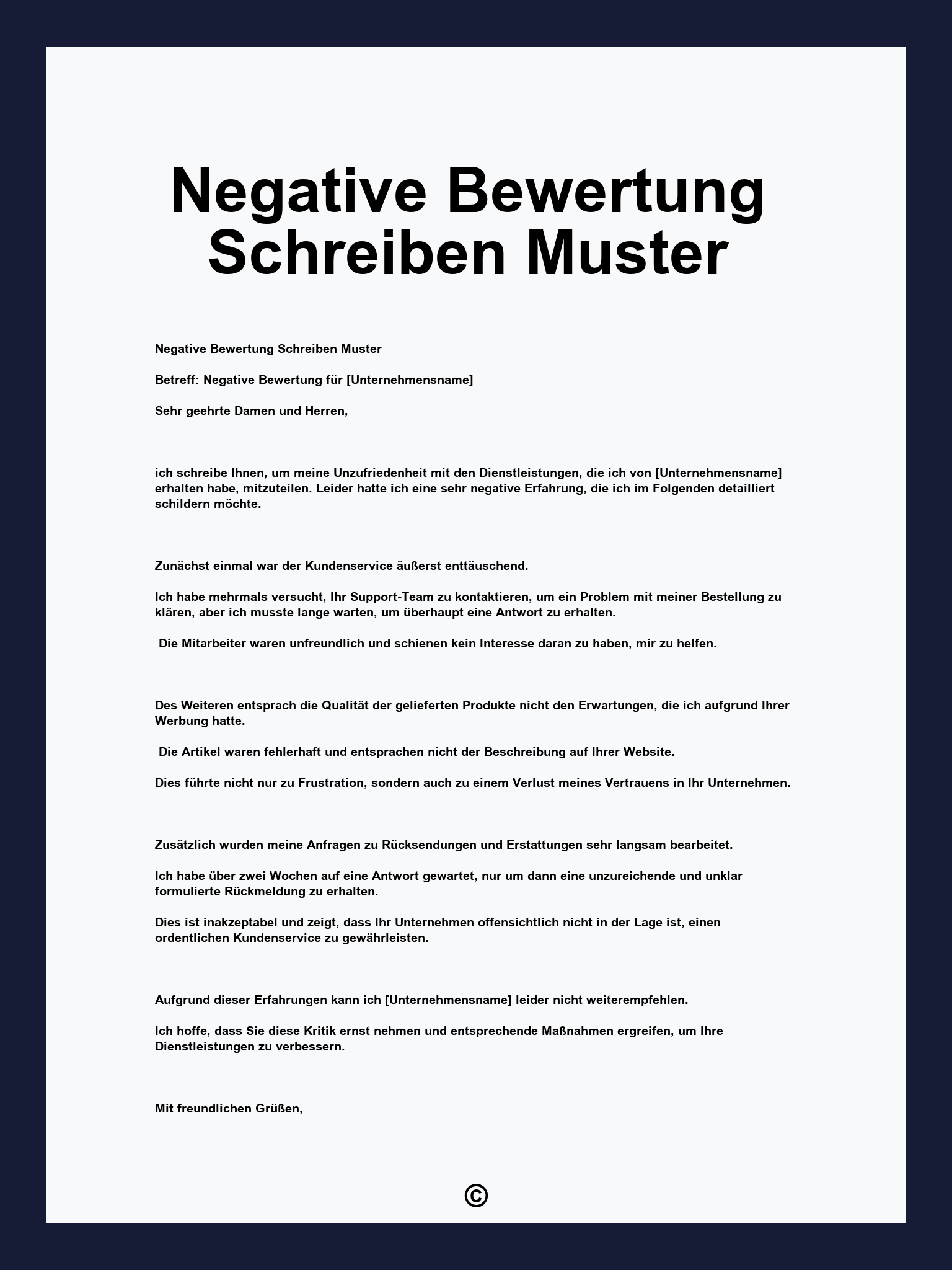 Negative Bewertung Schreiben Muster