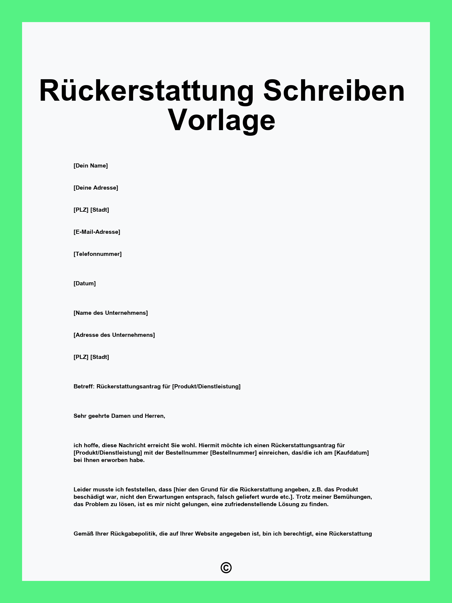 Rückerstattung Schreiben Vorlage