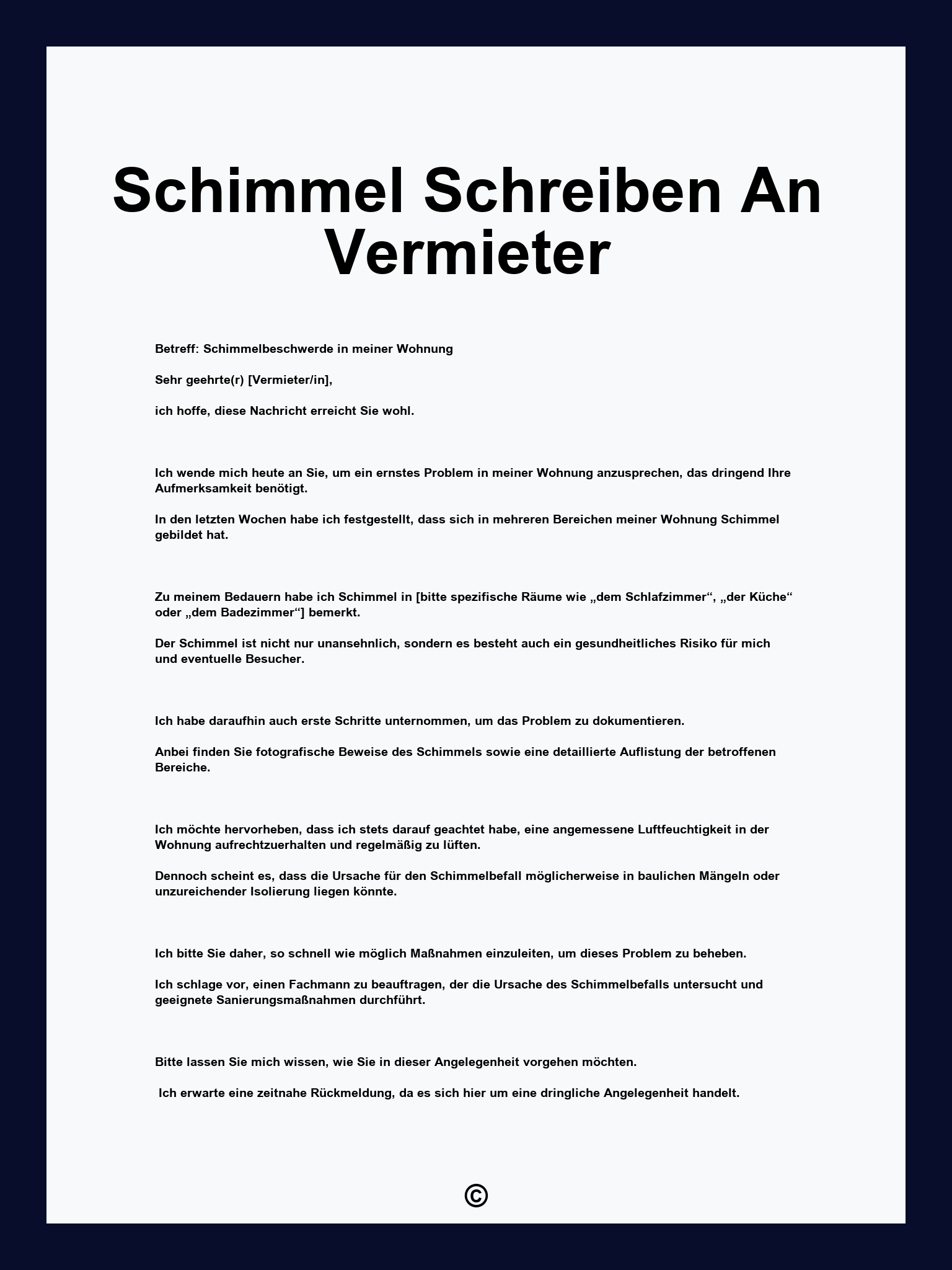 Schimmel Schreiben An Vermieter