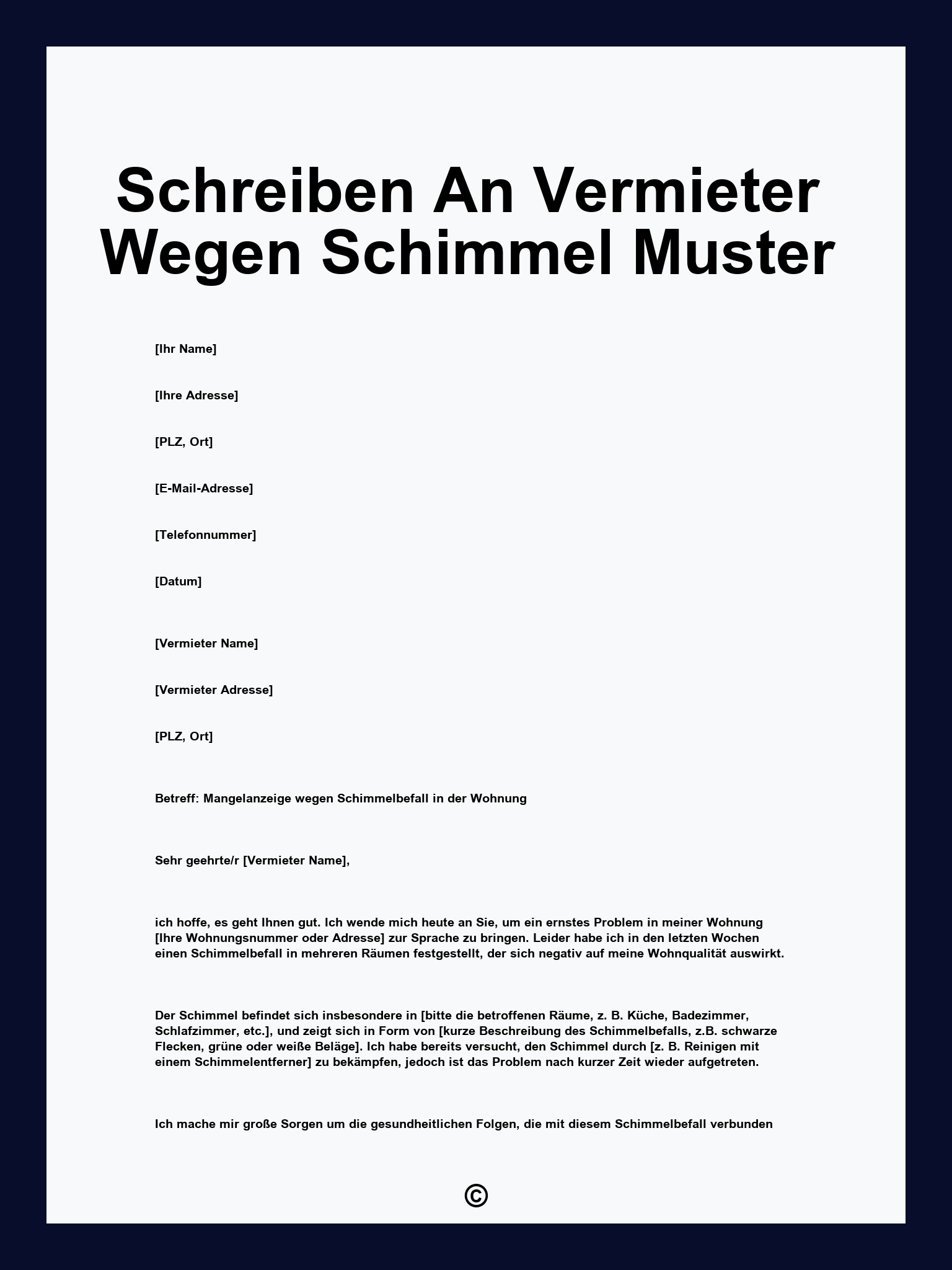 Schreiben An Vermieter Wegen Schimmel Muster