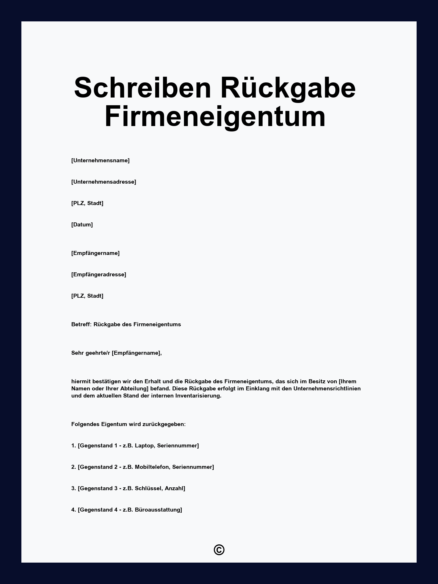Schreiben Rückgabe Firmeneigentum