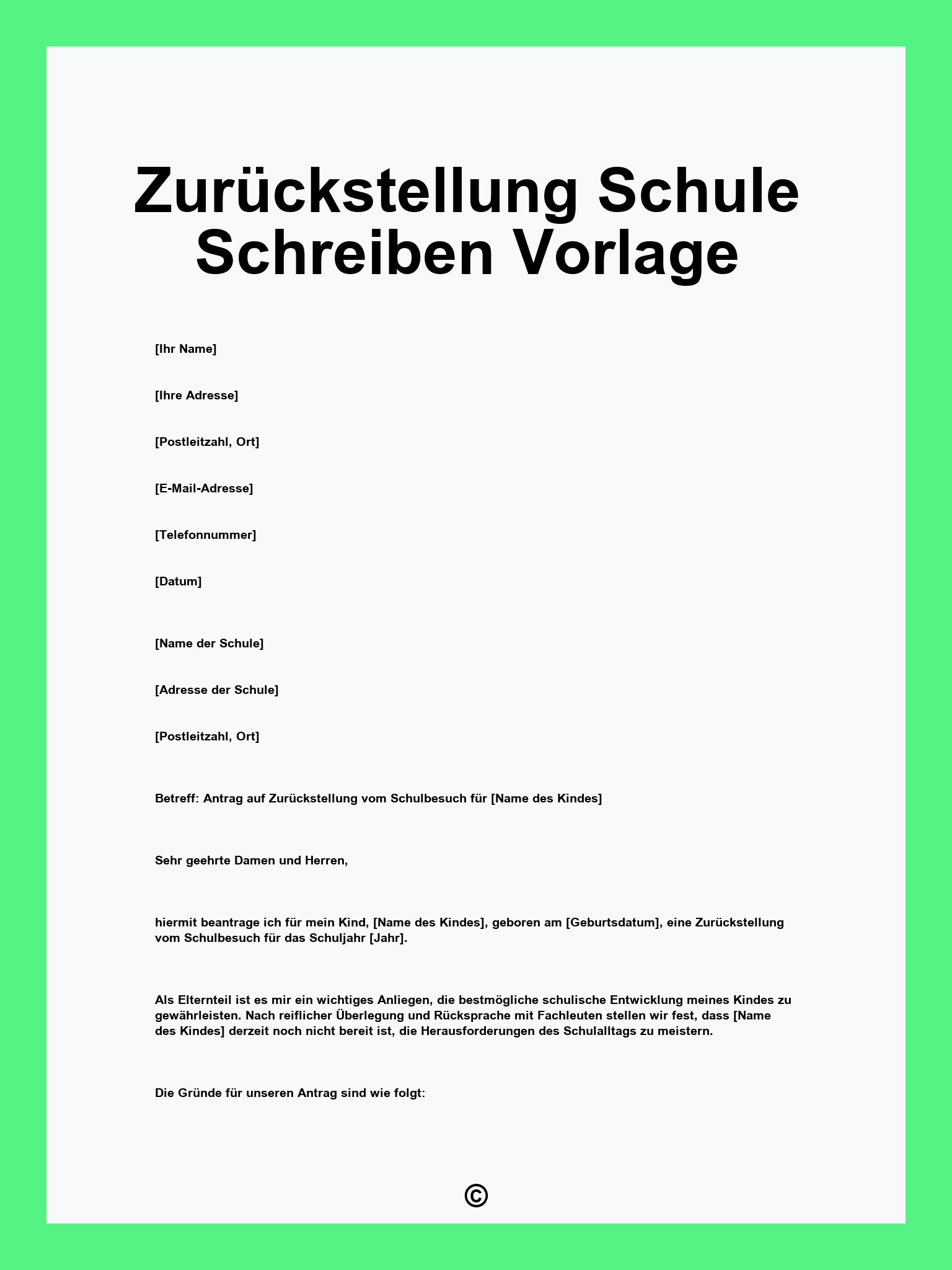 Zurückstellung Schule Schreiben Vorlage
